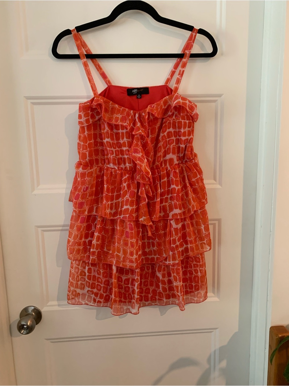 ABS Allen Schwartz , Girl's Orange & Ruffle Tiered Spaghetti Strap mini Dress